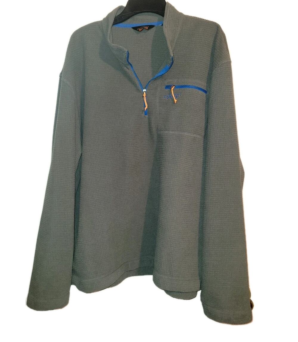 Orvis Trout Bum Fleece XXL 1/4 Zip Waffle Knit Pullover Gray Zip Pocket Outdoor